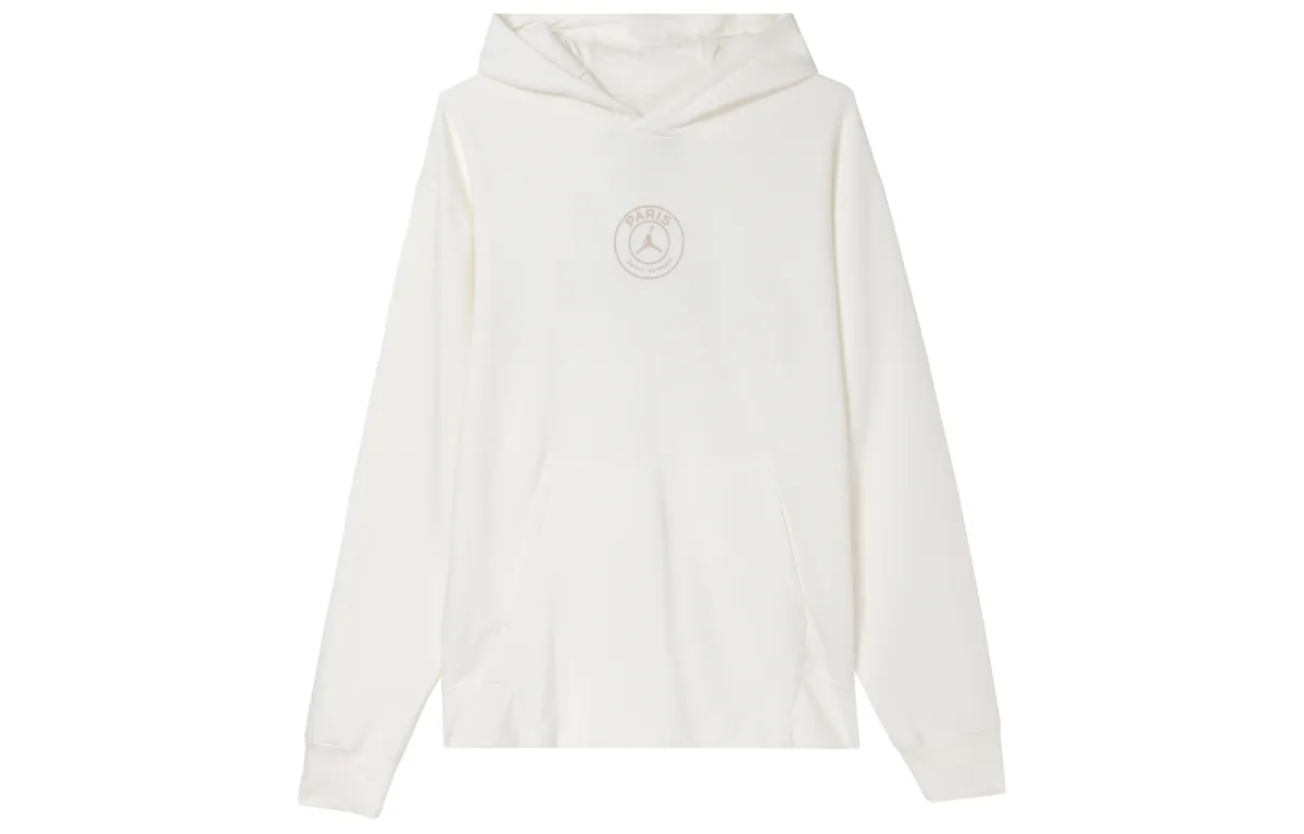Jordan x PSG SS24 Paris Saint Germain, Solid Color Hooded Thickened And Fleece Lined Sweatshirt Women's Sail White