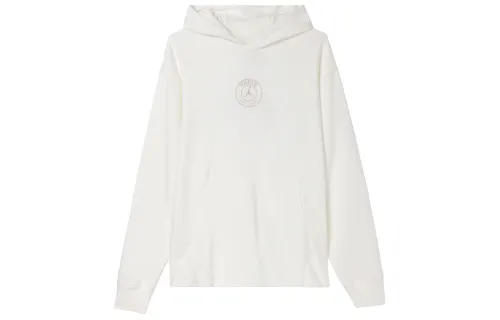 Jordan x PSG SS24 Paris Saint Germain, Solid Color Hooded Thickened And Fleece Lined Sweatshirt Men's Sail White