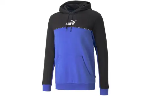 PUMA ESS BLOCK X TAPE HOODIE FL Sweatshirt Men's Blue