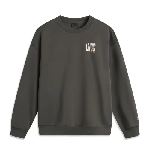 Li Ning Sports Life Collection Loose Fit Pullover Fleece Lined Thermal Long Sleeved Sweatshirt Men's Obsidian Gray