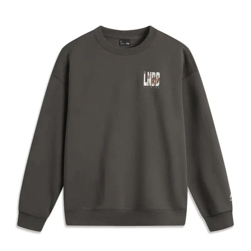 Li Ning Sports Life Collection Loose Fit Pullover Fleece Lined Thermal Long Sleeved Sweatshirt Men's Obsidian Gray