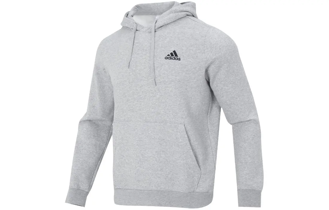 Adidas Solid Color Thickened And Fleece Lined Hooded Pullover Sweatshirt Men's Gray