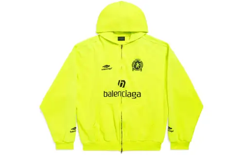 Balenciaga Paris Soccer Zip Up Hoodie Medium Fit Sweatshirt Men's Neon Green