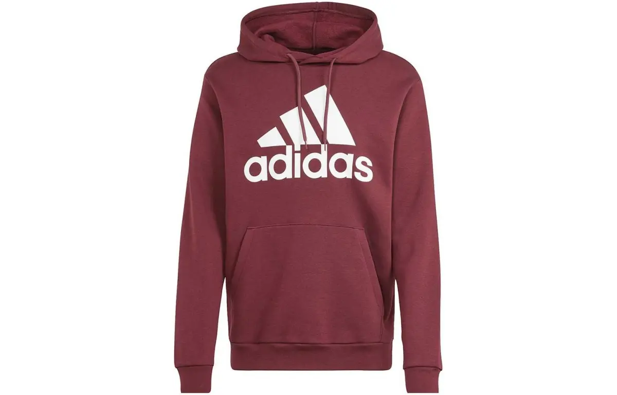Adidas Letter Logo Hooded Fleece Lined Casual Long Sleeved American Sweatshirt Men's Burgundy