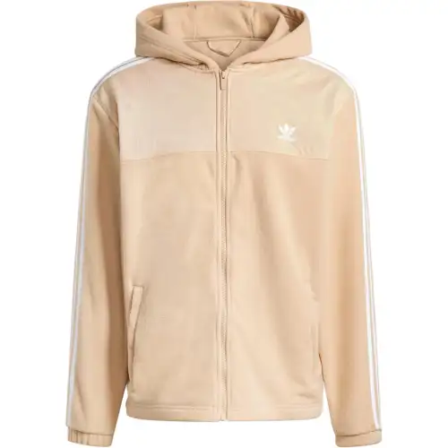 Adidas originals ADICOLOR 3-STRIPES SHORTS Teddy Fleece Hoodie Striped Brand Logo Print Hooded Zipper Long Sleeve Sweatshirt Men's Beige