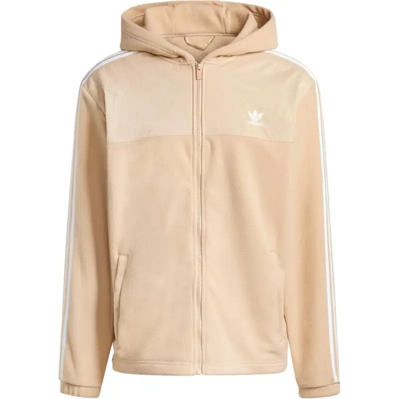 Adidas originals ADICOLOR 3-STRIPES SHORTS Teddy Fleece Hoodie Striped Brand Logo Print Hooded Zipper Long Sleeve Sweatshirt Men's Beige
