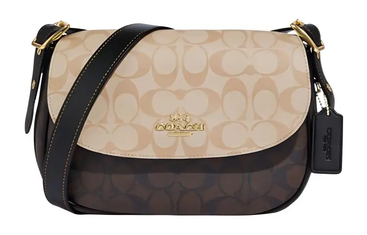 COACH Macie Artificial Leather Saddle Bag, Crossbody Bag, Shoulder Bag Medium Women's Light Khaki & Brown