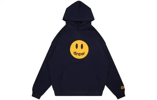Drew House FW23 Hooded Casual Smiley Face Print Fleece Lined Pullover Sweatshirt Unisex Dark Marine Blue