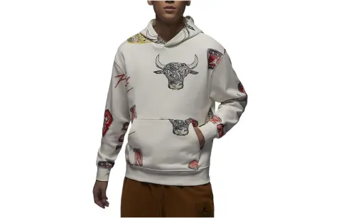 Jordan Brooklyn All Over Print Hooded Fleece Lined Casual Long Sleeved Sweatshirt Men's Sail White