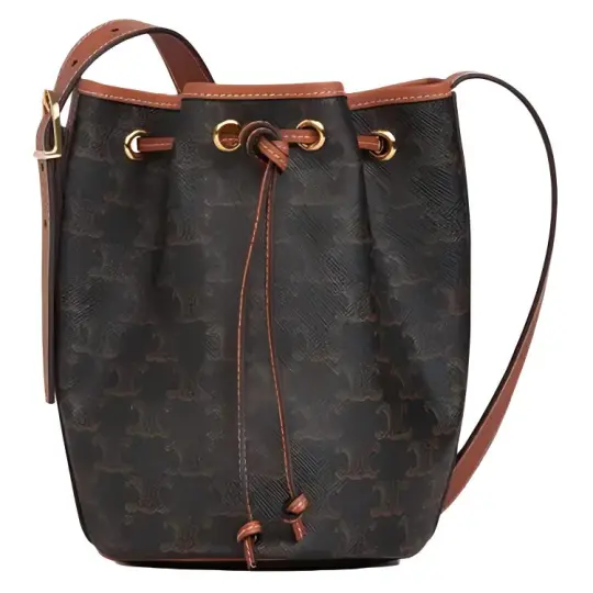 CELINE Triomphe Canvas With Calfskin Canvas Bag, Bucket Bag, Handbag, Crossbody Bag, Shoulder Bag Small Women's Tawny