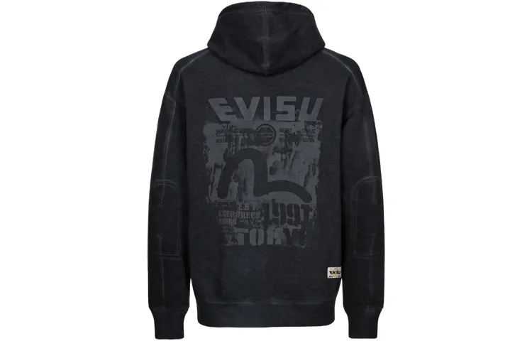 EVISU Sweatshirts Men's Black Hooded Moderate Regular