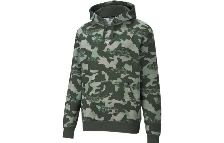 PUMA Sweatshirts Men's Army Green Hooded Moderate Regular