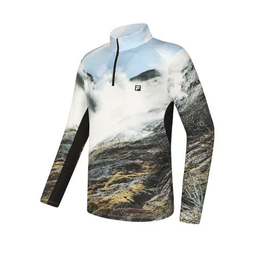FILA Stand Collar Comfortable Fleece Lined Long Sleeved T Shirt Men's All Over Print
