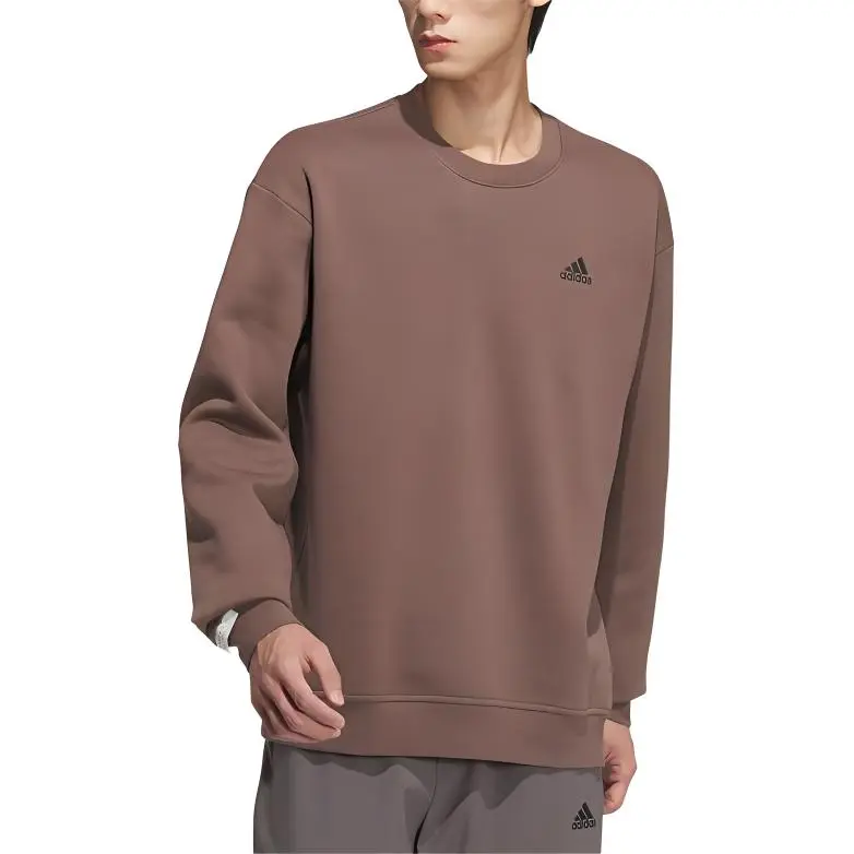 Adidas Fleece Lined Casual Crew Neck Couple's Long Sleeved Sweatshirt Unisex Stratum Dark Earthy Brown/Black