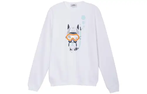 HERMES Sweatshirts Men's White Crew Neck Moderate Regular
