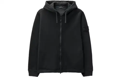 STONE ISLAND Sweatshirts Men's Black Hooded Moderate Cardigan