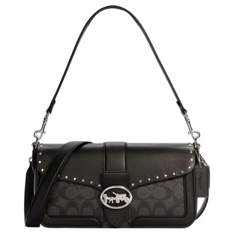 COACH Georgie Coated Canvas Shoulder Bag, Bacchus Bag, Crossbody Bag Medium Women's Black