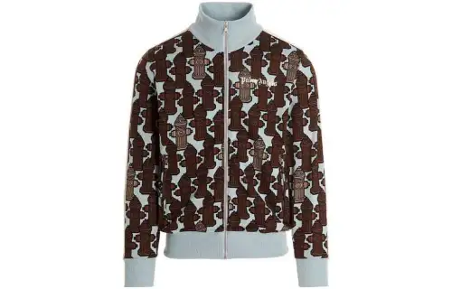 PALM ANGELS Sweatshirts Men's Light Blue Stand Collar Moderate Cardigan