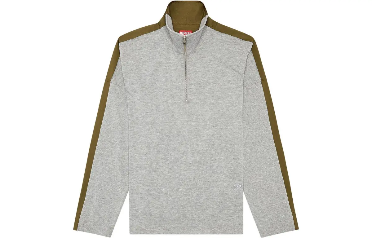 DIESEL Sweatshirts Men's Gray & Green Stand Collar Moderate Regular