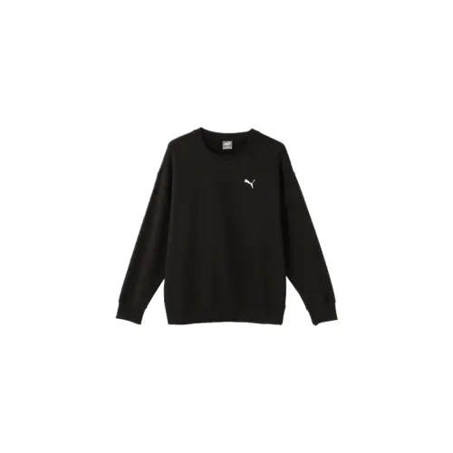 PUMA ESS CREW FL Solid Color Athleisure Loose Fit Fleece Lined Sweatshirt Unisex Black