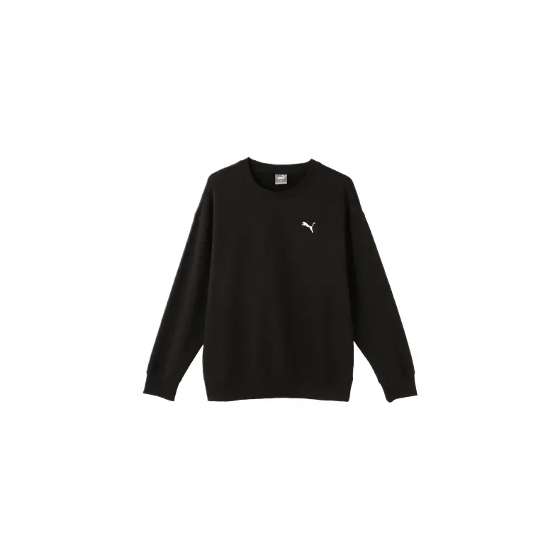 PUMA ESS CREW FL Solid Color Athleisure Loose Fit Fleece Lined Sweatshirt Unisex Black