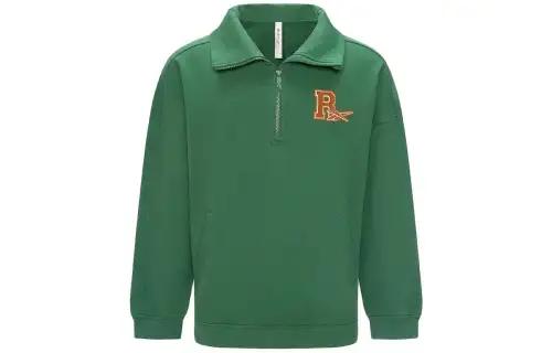 Reebok Lapel Comfortable Casual Fleece Lined Long Sleeved Sweatshirt Unisex Dark Green