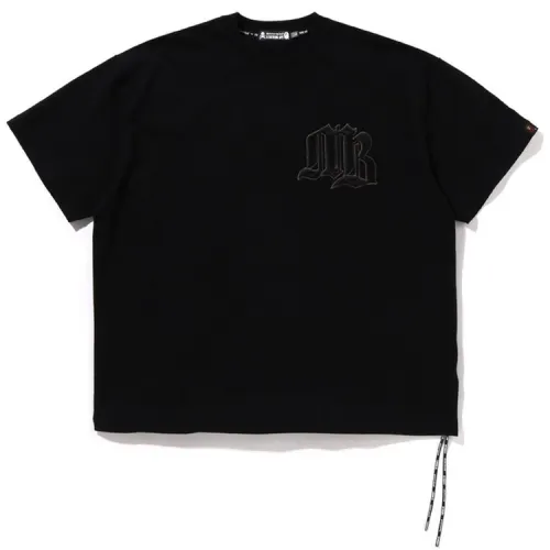 BAPE x mastermind JAPAN joint model FW24 chest pattern embroidered cuffs logo drawstring casual round neck short-sleeved T-shirt for men and women, black
