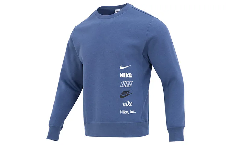 Nike Club As M Nk+Bb Crew Mlogo Letter Logo Fleece Lined Athleisure Crew Neck Pullover Sweatshirt Men's Fen Blue