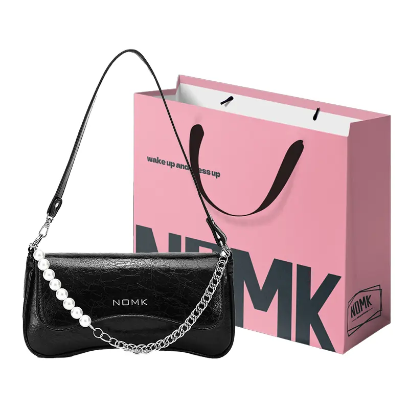 NOMK Pu Shoulder Bag, Baguette Bag, Shoulder Bag Women's Black