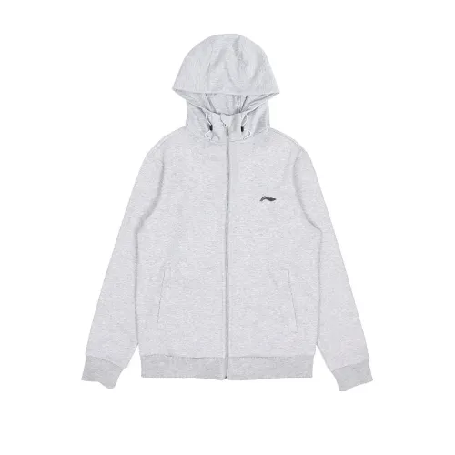 Li Ning Sweatshirts Unisex Light Gray Hooded Moderate Cardigan
