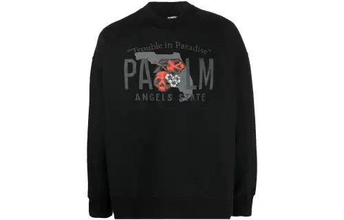 PALM ANGELS Trouble In Paradise Logo Print Cotton Sweatshirt