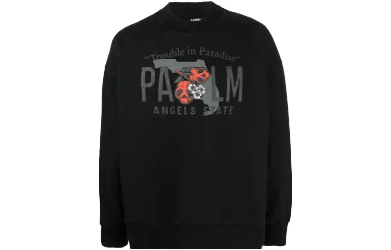 PALM ANGELS Trouble In Paradise Logo Print Cotton Sweatshirt