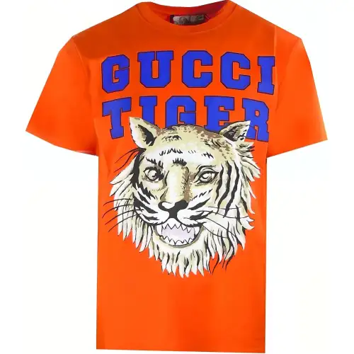 GUCCI T Shirts Men's Orange Crew Neck Moderate Straight Fit