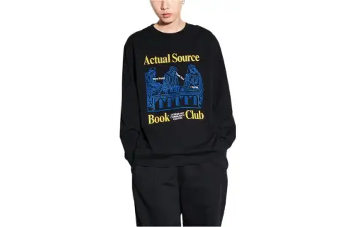 UNIQLO Sweatshirts Men's Black Crew Neck Moderate Regular