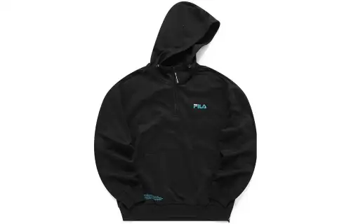 FILA FUSION Sweatshirts Men's Black Hooded Thickened Regular