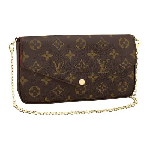 LOUIS VUITTON Women's Felicie Pochette Monogram Chain Shoulder Bag Brown