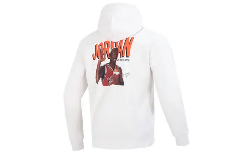 Jordan Flight MVP Logo Print Athleisure Fleece Lined Pullover Hooded Sweatshirt Men's White