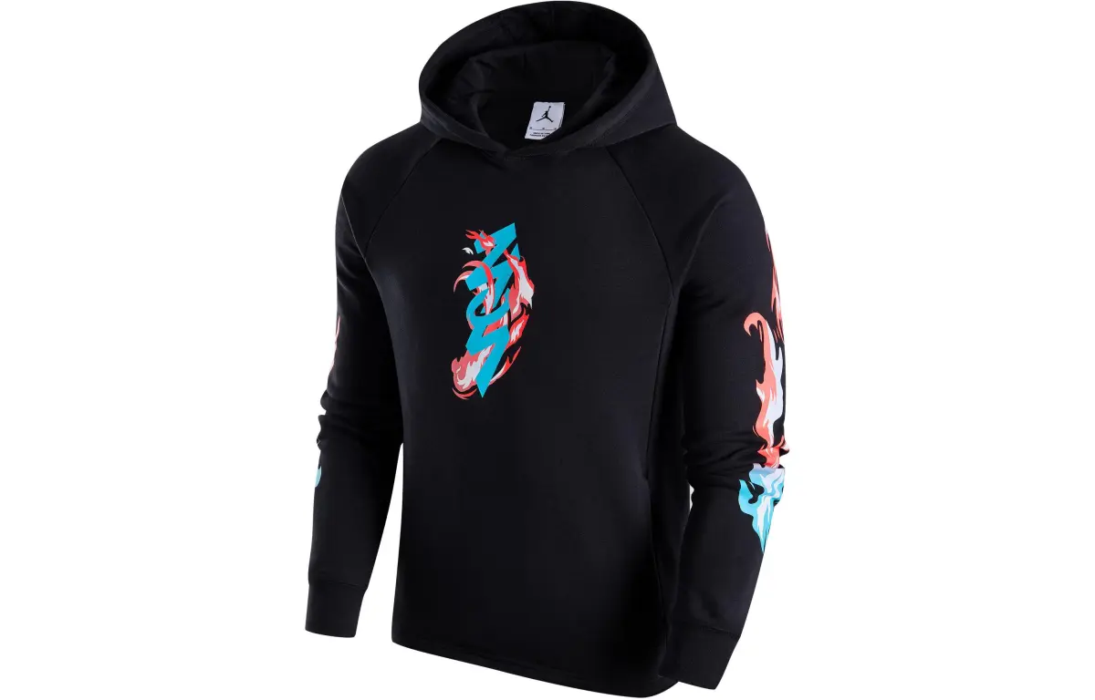 Jordan DRI FIT Print Hooded Casual Fleece Lined Sweatshirt Men's Black
