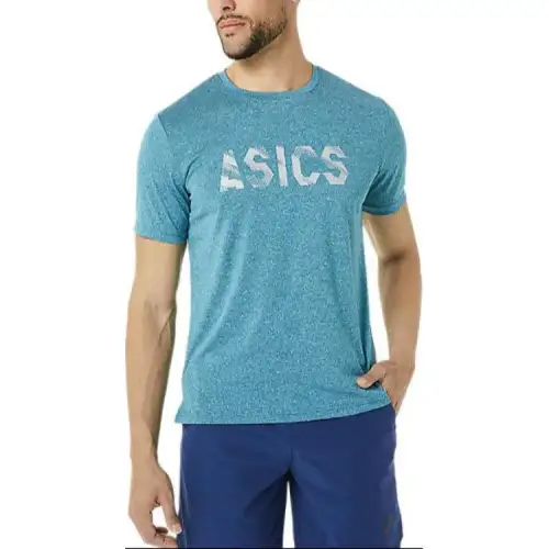 ASICS T Shirts Men's Blue Crew Neck Moderate Straight Fit