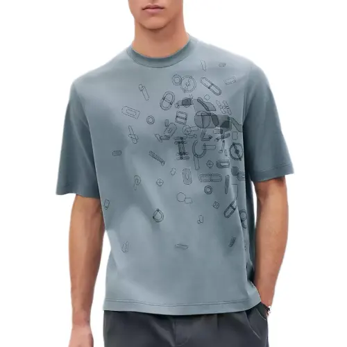 HERMES T Shirts Men's Gray Crew Neck Moderate Straight Fit