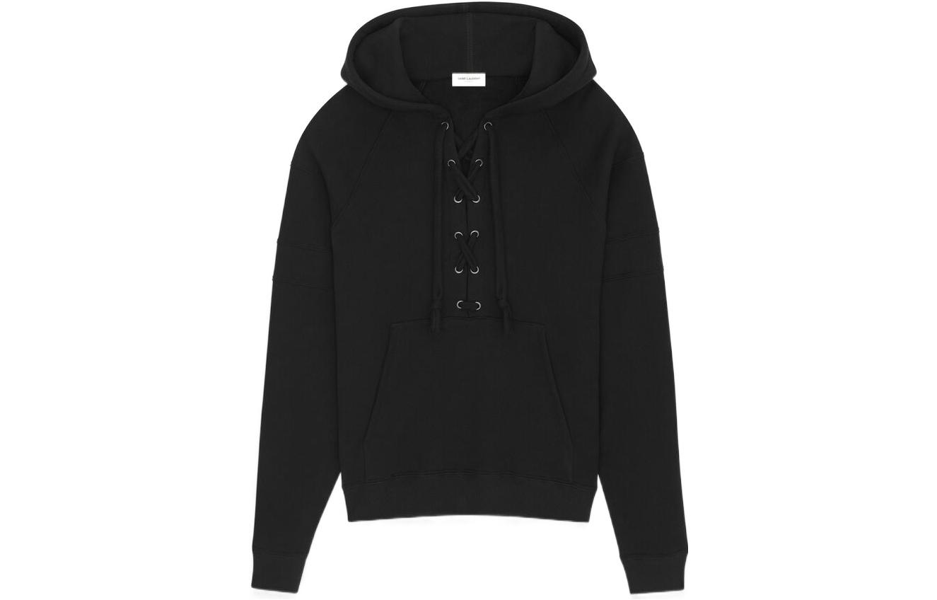 Мужское худи SAINT LAURENT с завязками (черное)