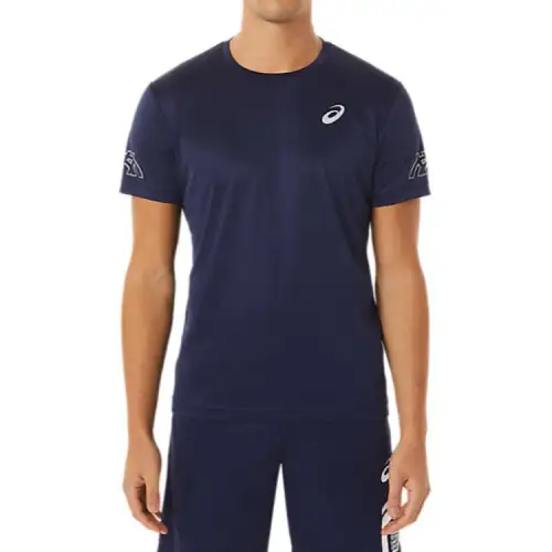 ASICS T Shirts Men's Blue Crew Neck Moderate