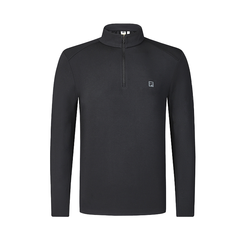 FILA Explorer LS Tee Fleece Lined Solid Color Minimalist Fashion Sports Slim Fit Long Sleeved T Shirt Men's Pitch Black