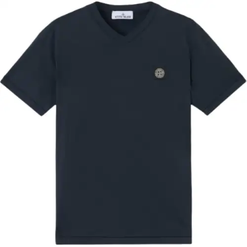 STONE ISLAND Compass Patch Logo V Neck T Shirt