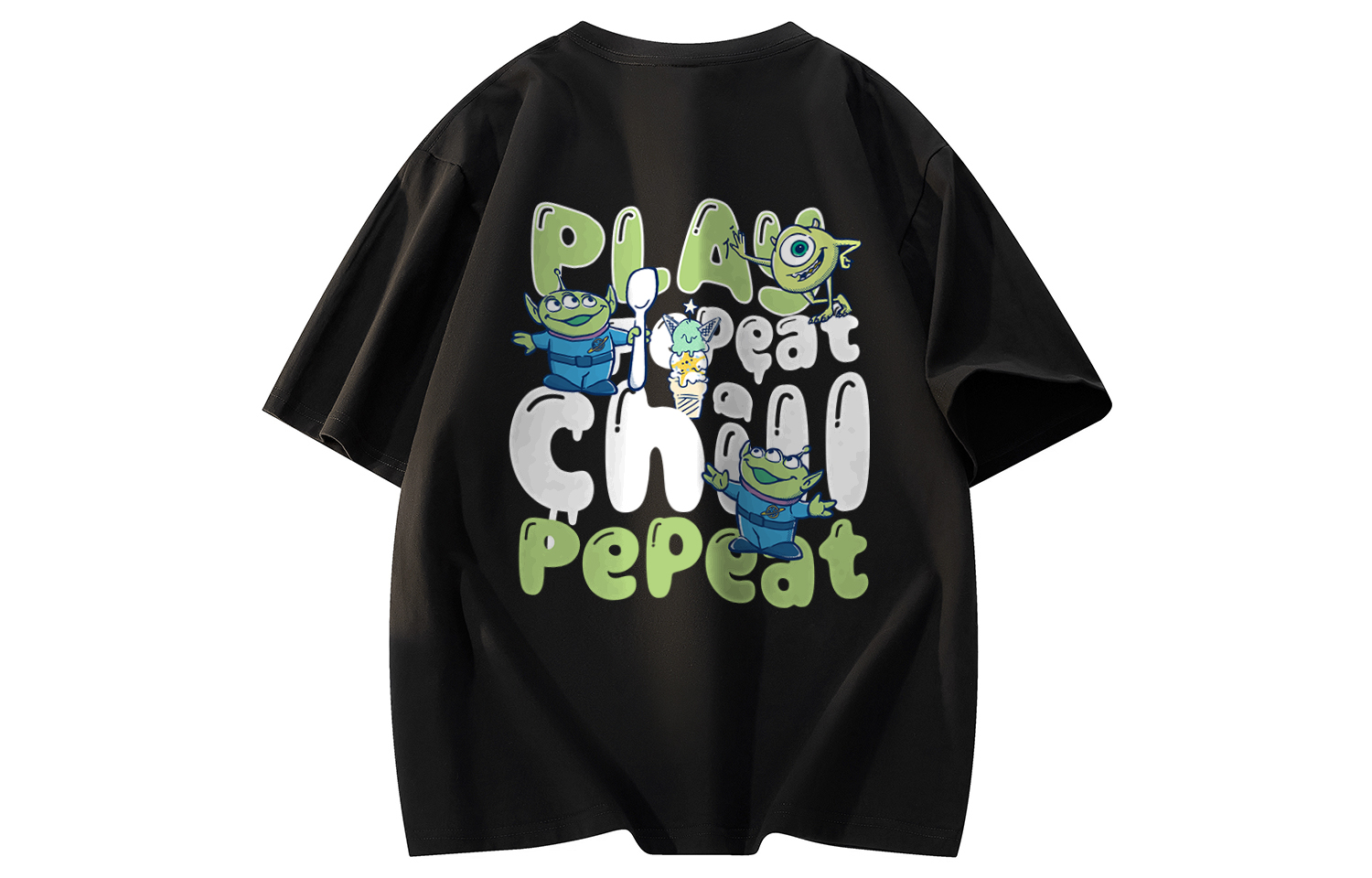 Disney Disney, cartoon toy with a round collar, cotton base T-shirt for men and women, American style, oversize, with short sleeve