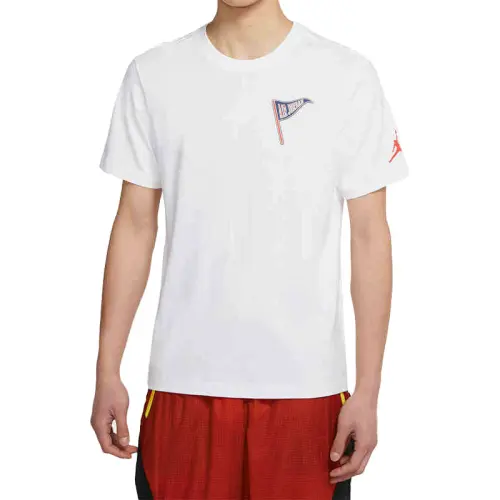 Jordan Aj23 Varsity brand LOGO round neck back letter printed pullover casual soft college style short-sleeved T-shirt men's white