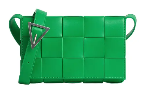 Bottega Veneta CASSETTE Cow Leather Shoulder Bag, Crossbody Bag Medium Men's Parrot Green/Black