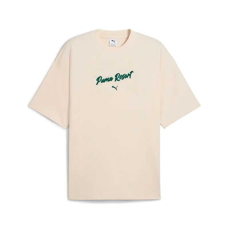 PUMA T-Shirts Unisex Ecru Crew Neck Moderate Straight Fit