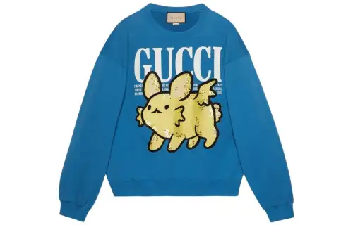 GUCCI Sweatshirts Men's Blue Crew Neck Moderate Regular