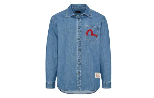 EVISU Shirts Men's Blue Pointed Collar Moderate Other